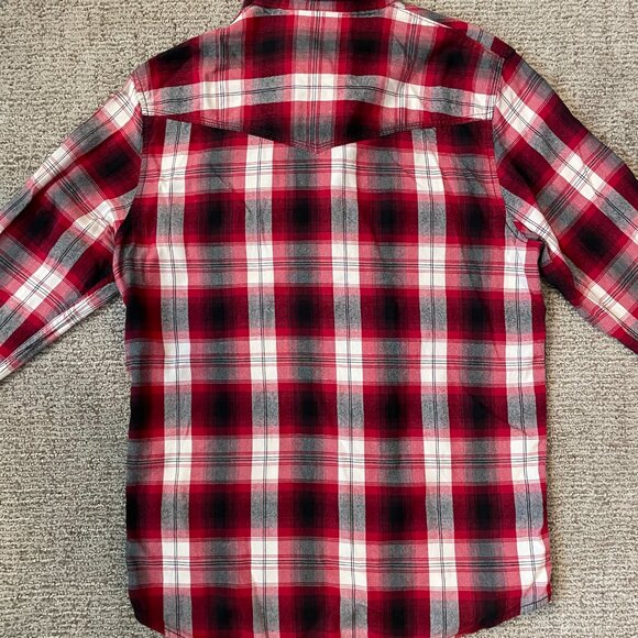 Vans Long-Sleeve Shirt MEDIUM - Red Plaid Country-Style with Button Snaps - Picture 3 of 9
